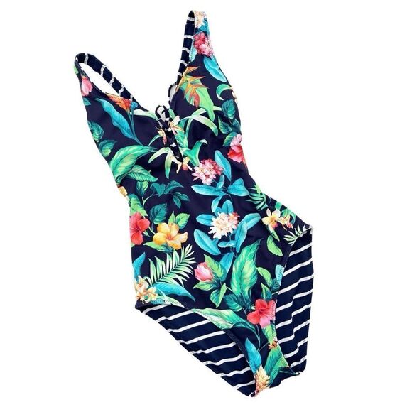Tommy Bahama Tropi-Calling Reversible Lace-Back One-Piece Swimsuit in Size 6 - Picture 8 of 16